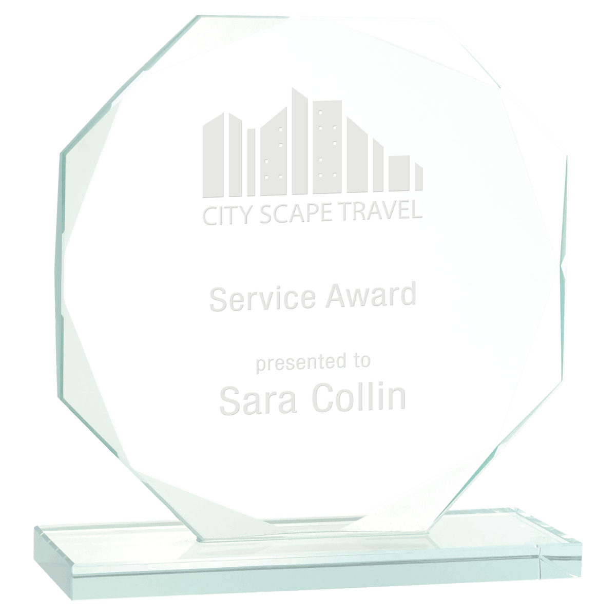 Large Octagon Jade Glass Award, product photo