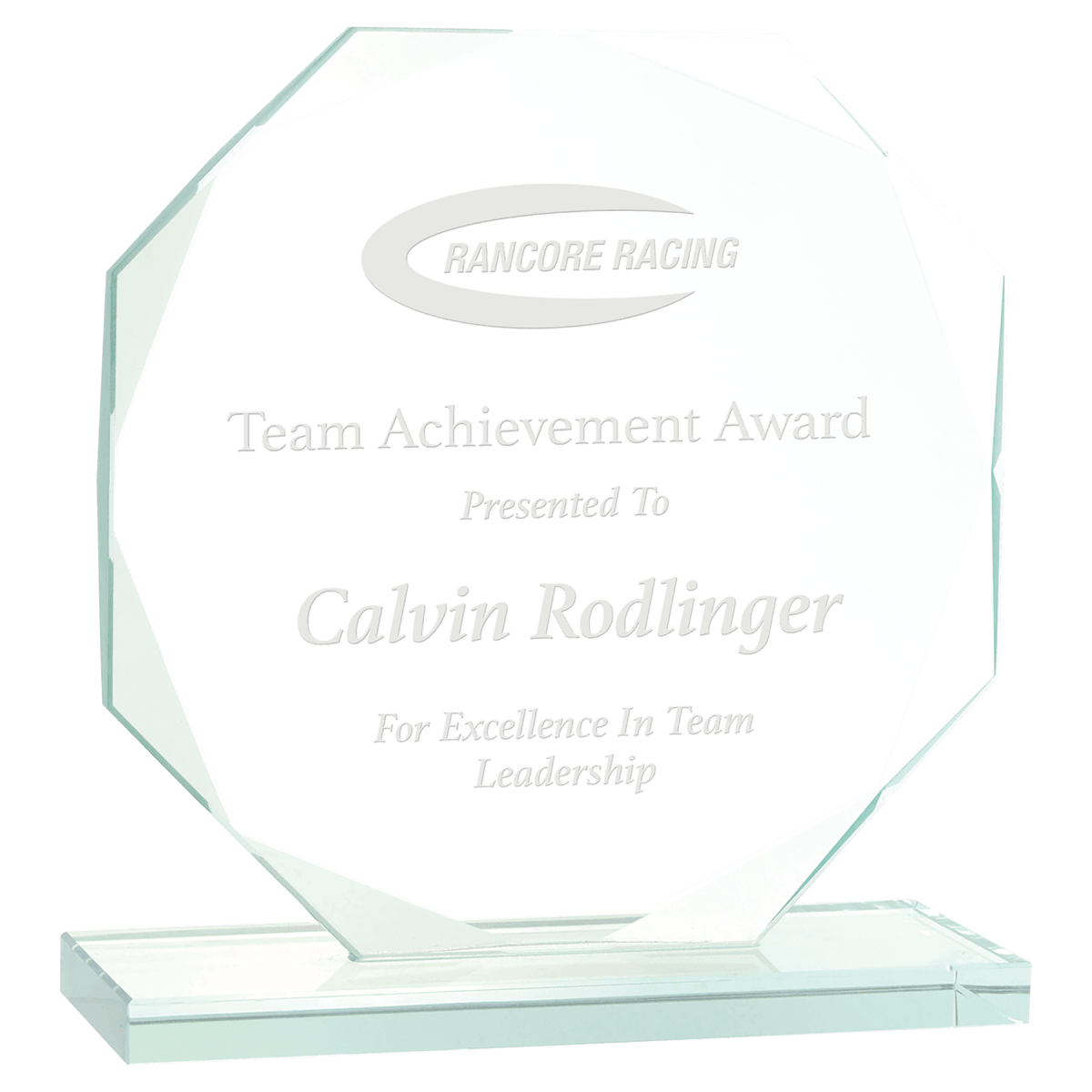 Small Octagon Jade Glass Award, product photo