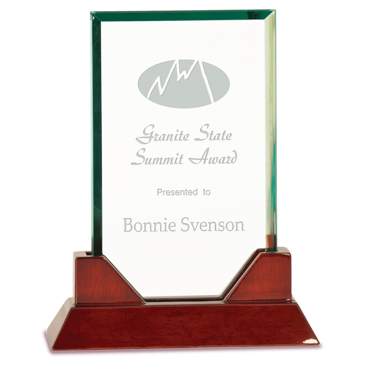 Medium Jade Rectangle Prestige Glass with Rosewood Piano Finish Base, product photo