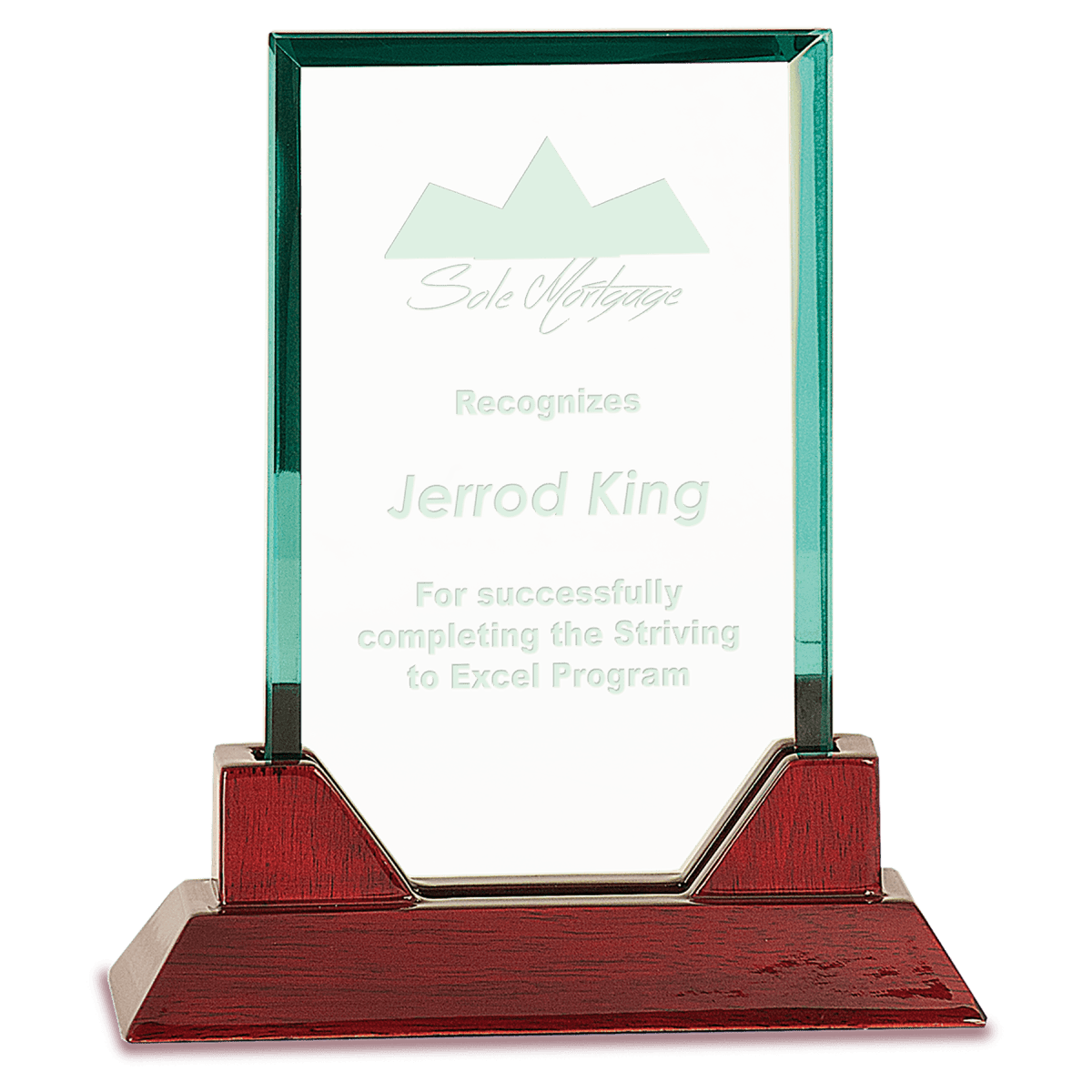 Small Jade Rectangle Prestige Glass with Rosewood Piano Finish Base, product photo