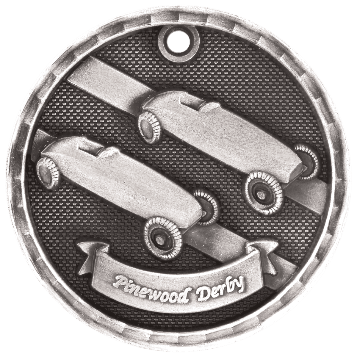 Pinewood Derby 3-D Medal-Silver, product photo