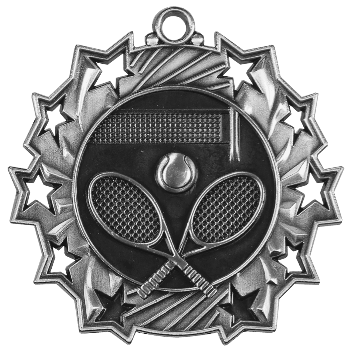 Tennis Ten Star Relief Medal-Silver, product photo