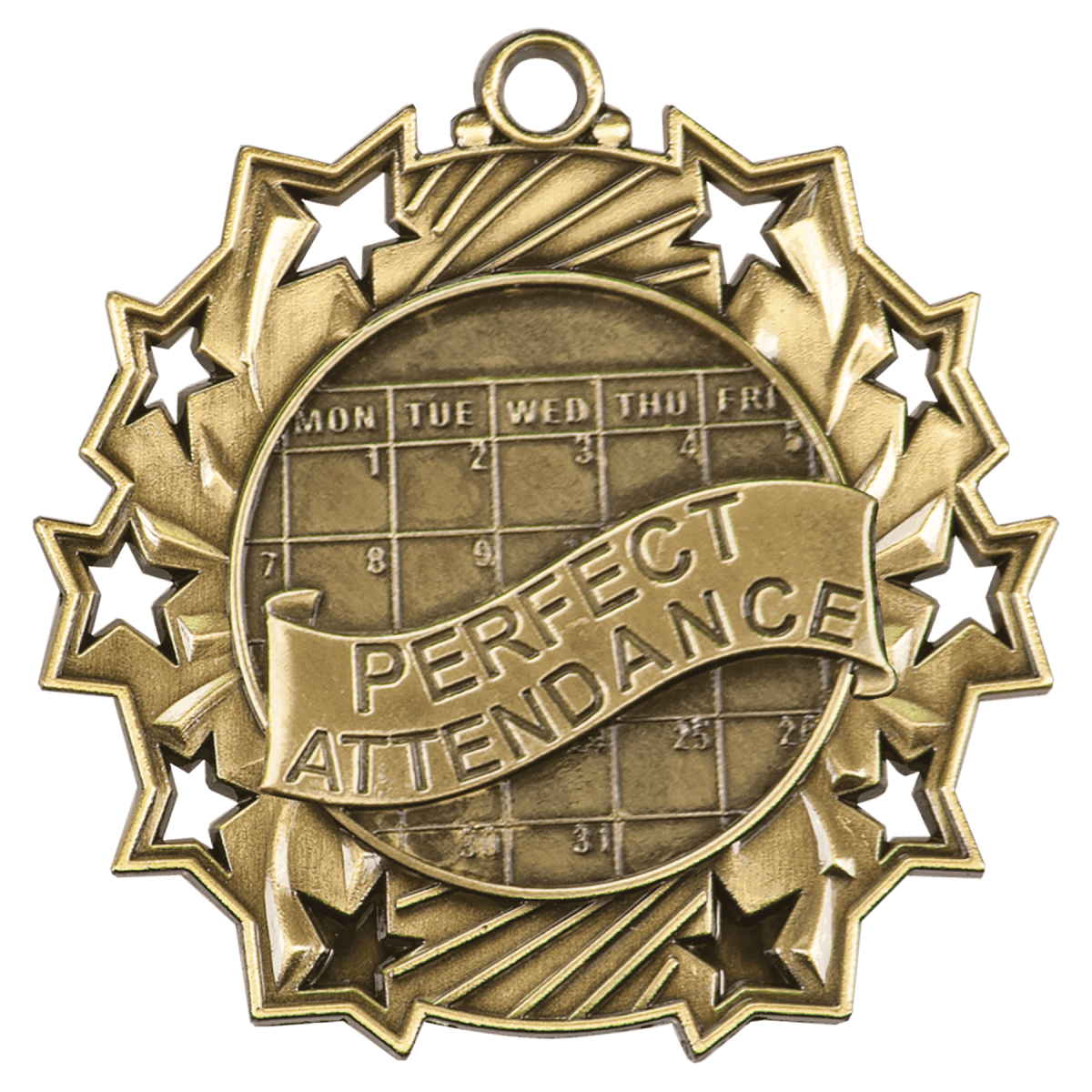 Perfect Attendance Ten Star Medal-Gold, product photo