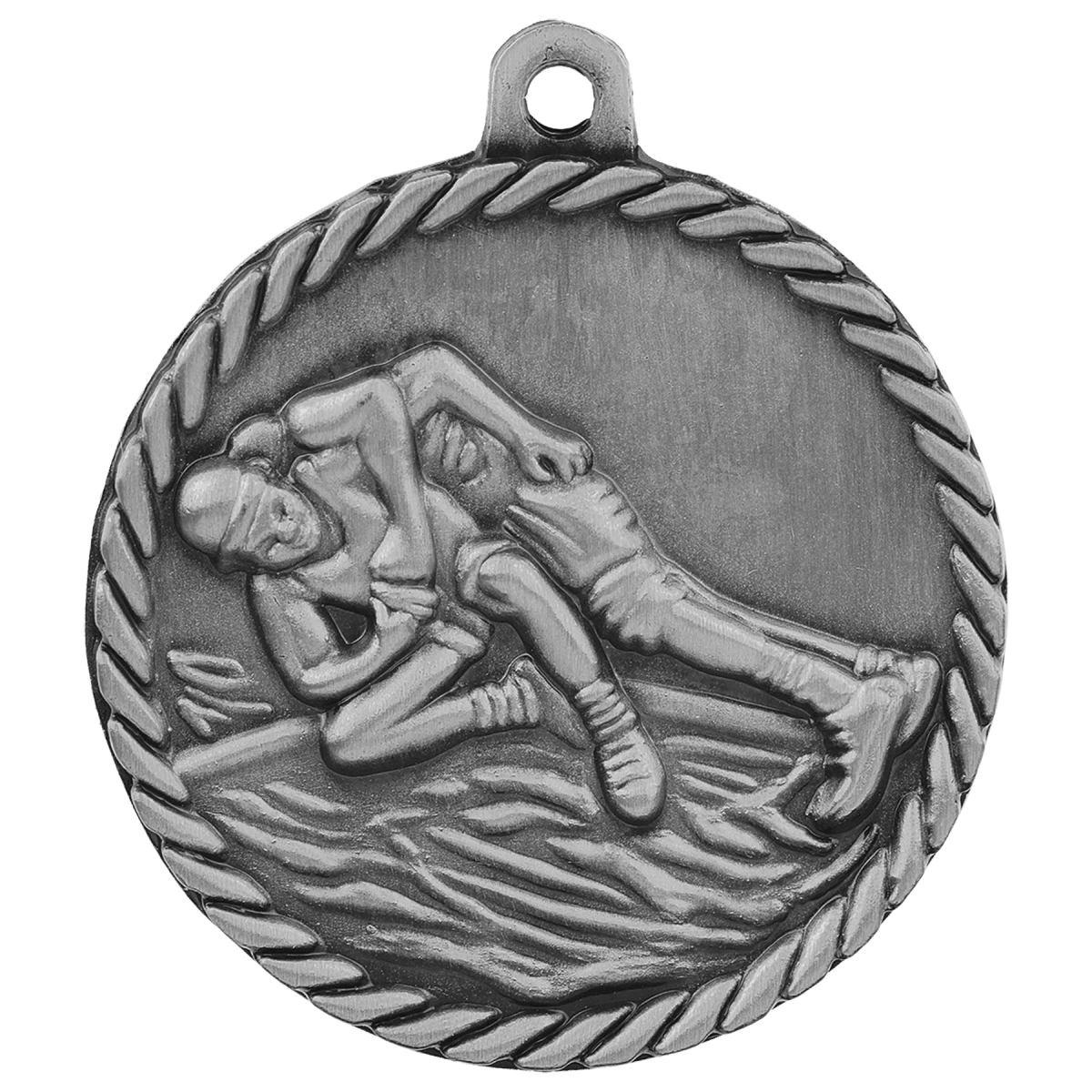 Wrestling High Relief Medal-Silver, product photo