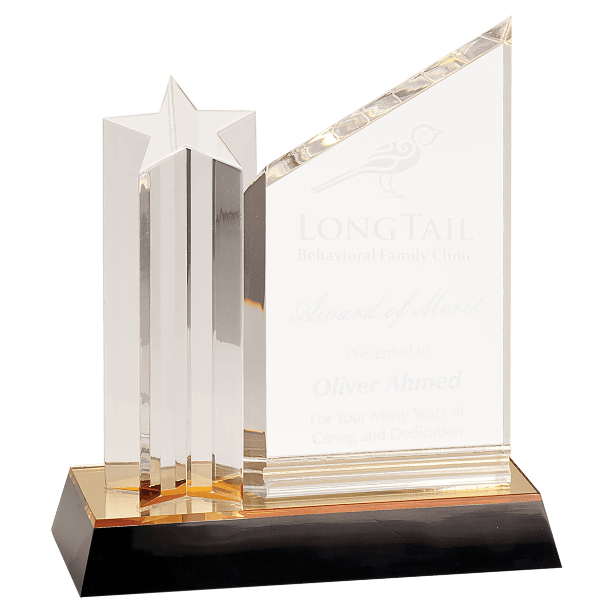Medium Gold Star Column Acrylic with Clear Plaque, product photo