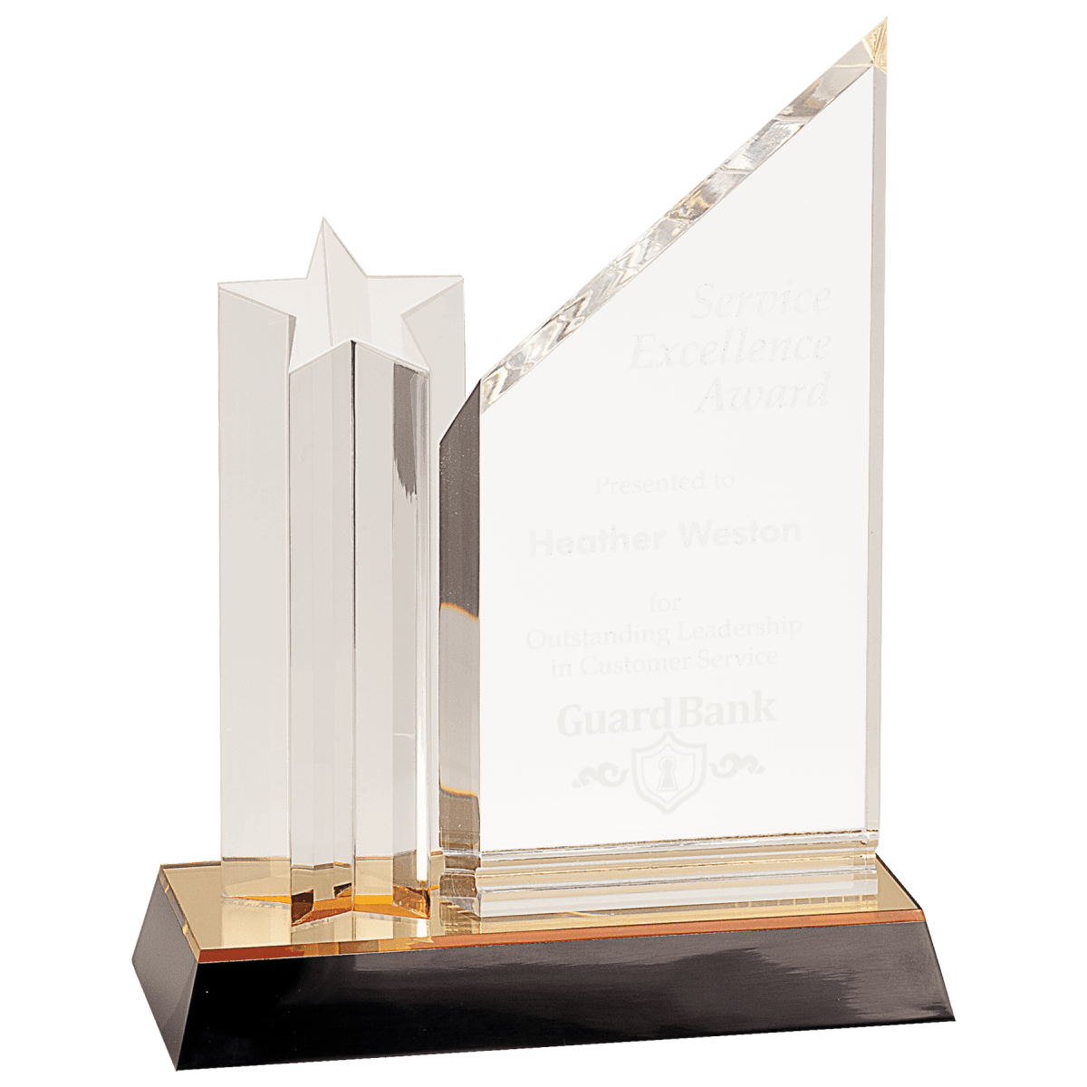 Large Gold Star Column Acrylic with Clear Plaque, product photo