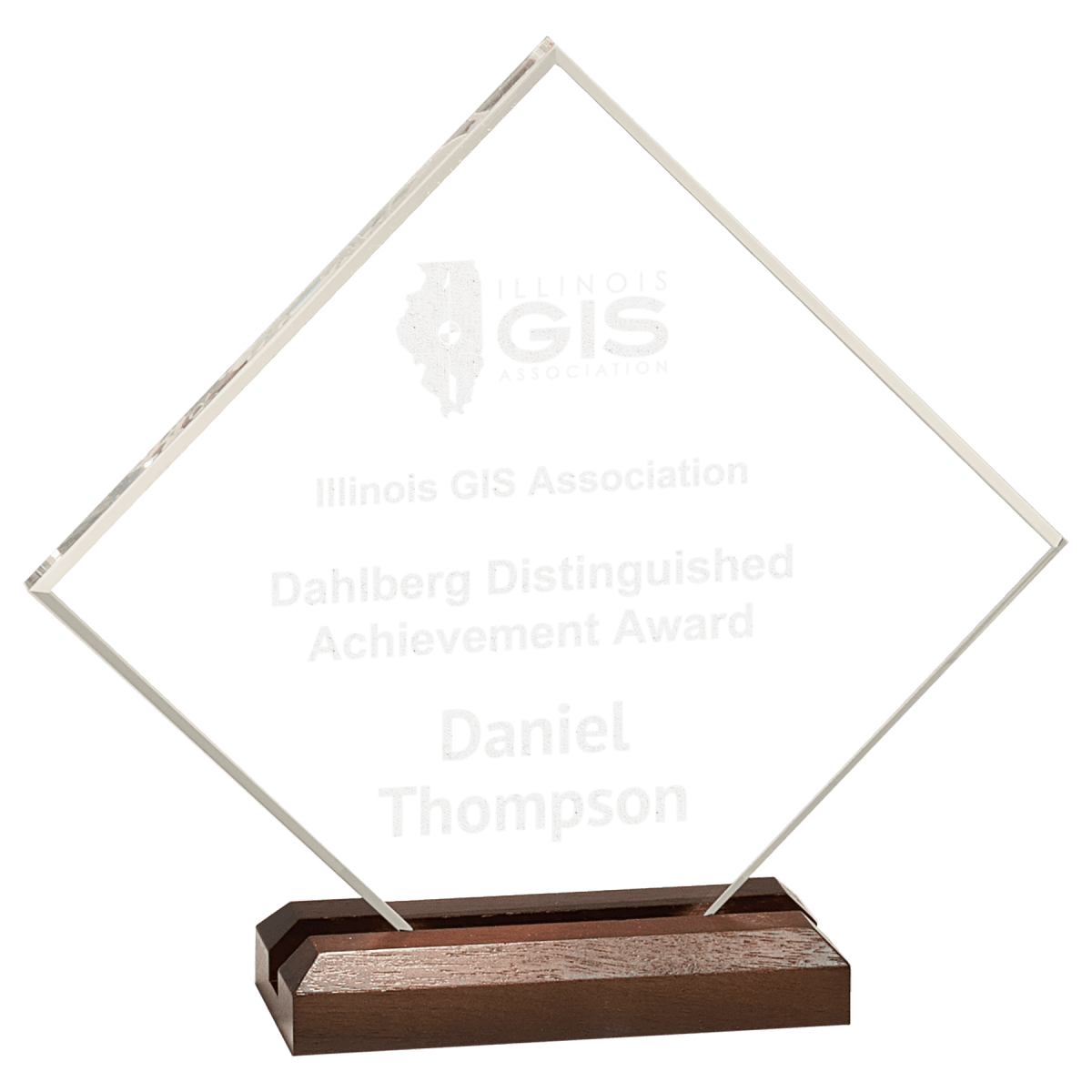 Large Clear Acrylic Diamond with Walnut Base, product photo