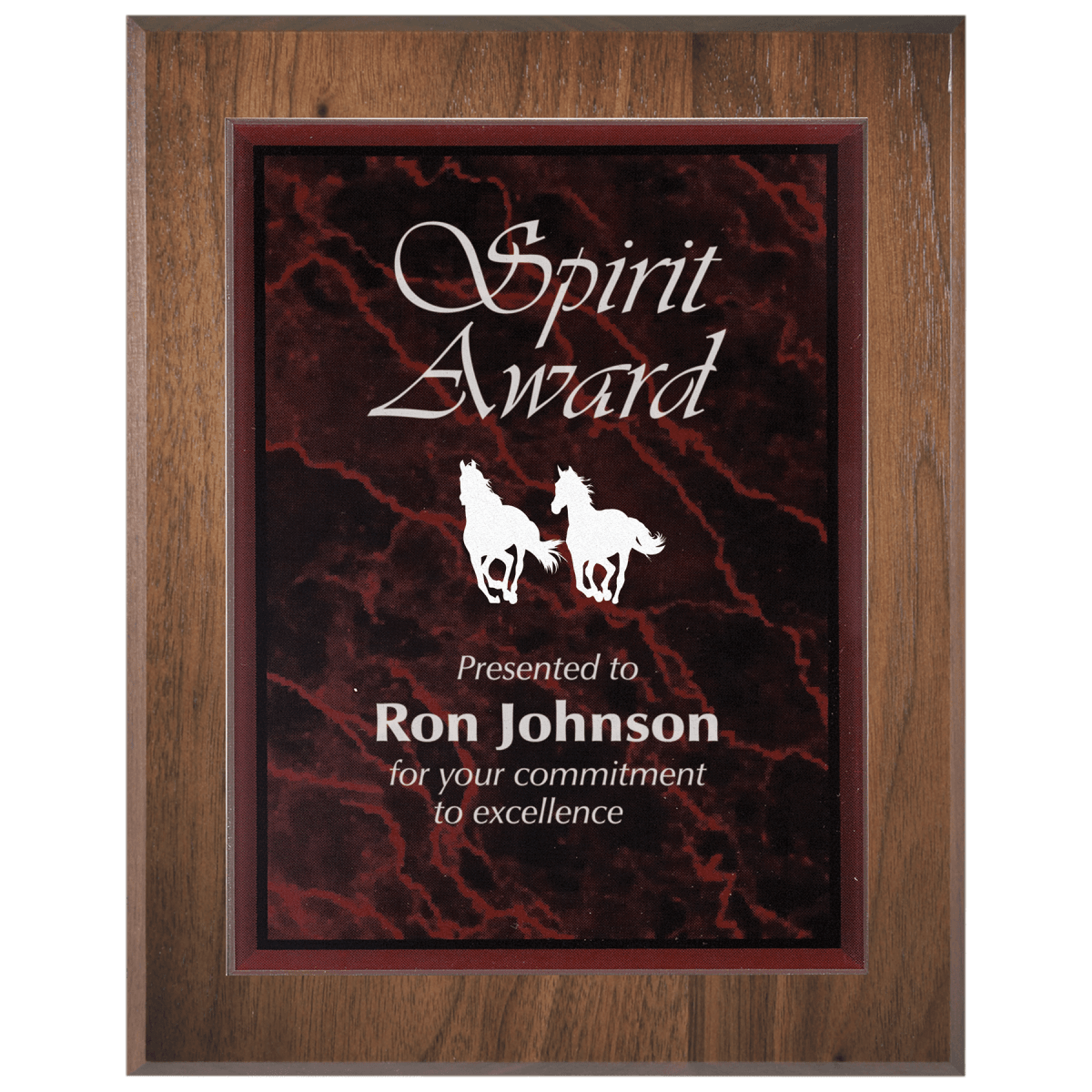 Large Genuine Walnut Plaque with Red Marble Acrylic Plaque Plate, product photo