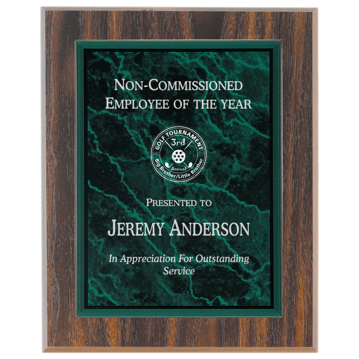 Medium Walnut Finish Plaque with Green Marble Acrylic Plaque Plate, product photo