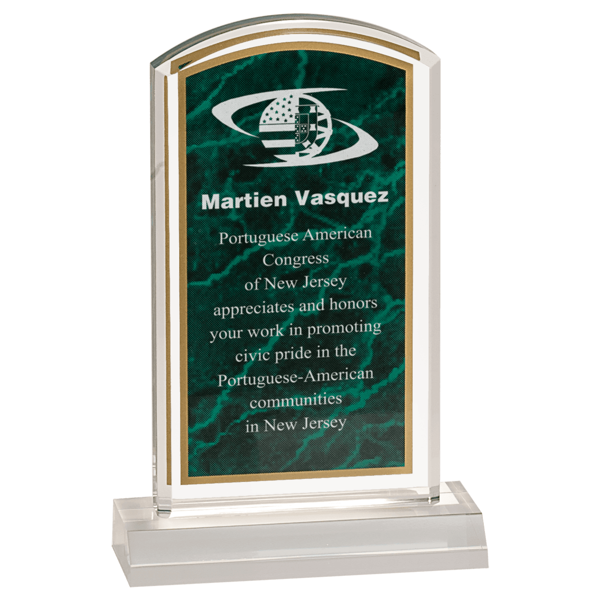 Large Green Marbleized Acrylic Award, product photo