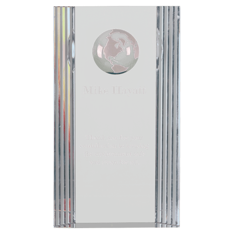 Clear Crystal Rectangle with Globe Etching