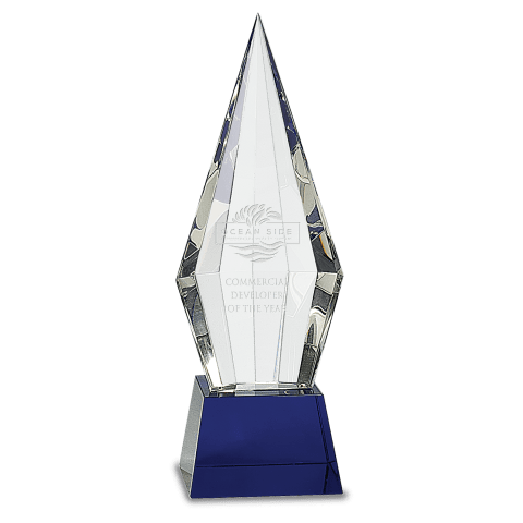 Large Obelisk Facet Crystal on Blue Pedestal Base