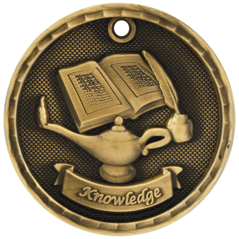 Lamp of Knowledge 3-D Medal-Gold