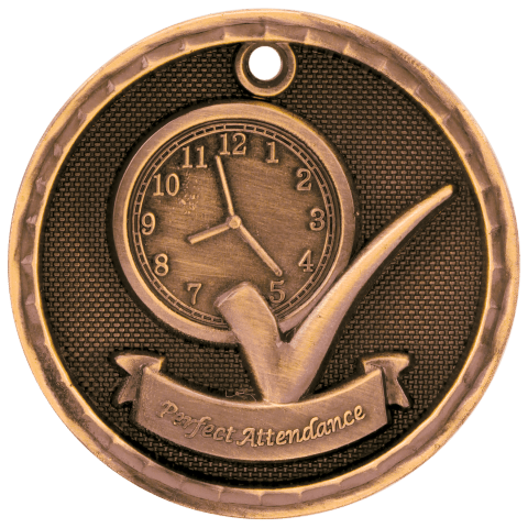 Perfect Attendance 3-D Medal-Bronze