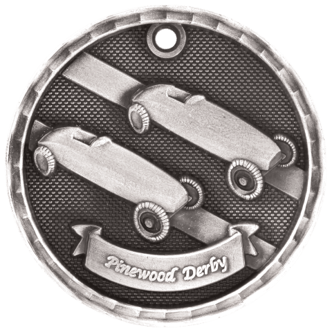 Pinewood Derby 3-D Medal-Silver