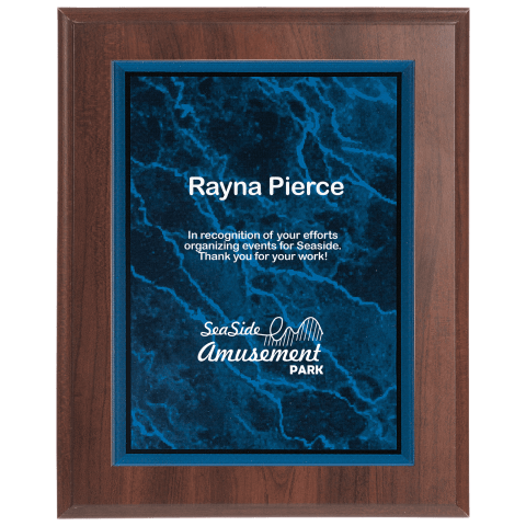 Small Cherry Finish Plaque with Blue Marble Acrlyc Plaque Plate