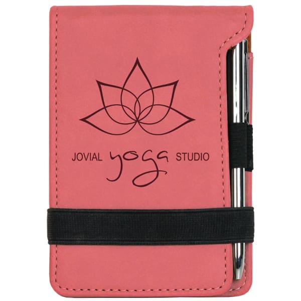 Pink Leatherette Mini Notepad with Pen