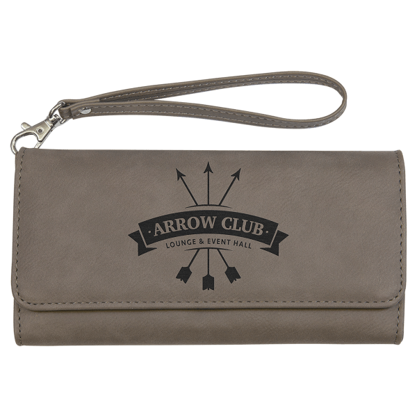 Gray Leatherette Wallet with Strap