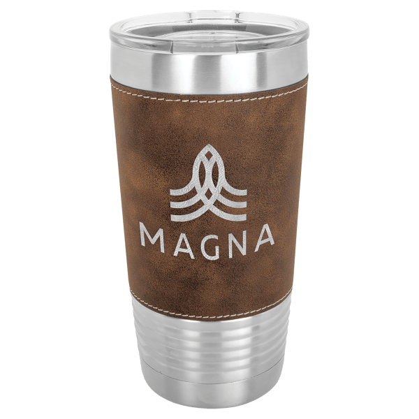 Rustic/Silver Leatherette Wrapped Tumbler with Clear Lid