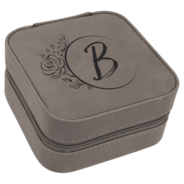 Gray Leatherette Travel Jewelry Box with Black Lining
