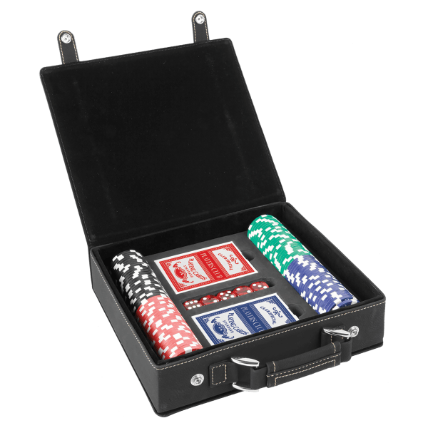 Black/Gold Leatherette 100 Chip Poker Set