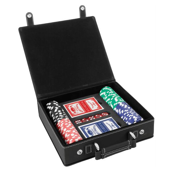 Black/Silver Leatherette 100 Chip Poker Set