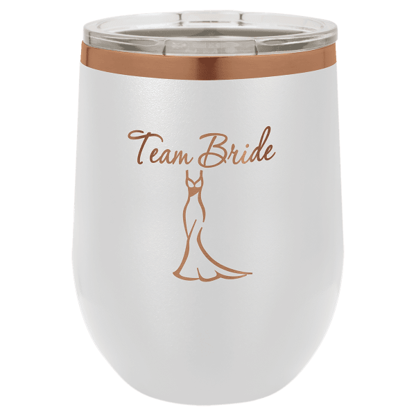 12 oz. White/Rose Gold ION-Plated Stemless Wine Tumbler with Lid