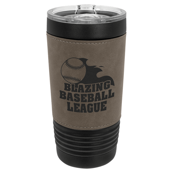 Black with Gray Leatherette Wrapped 20 oz. with Slider Lid