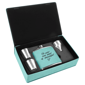 Teal 6 oz. Leatherette Flask Set