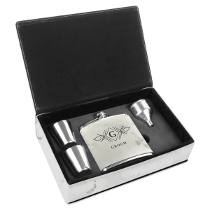 White Marble 6 oz. Leatherette Flask Set
