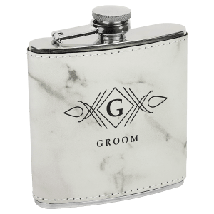 White Marble Leatherette 6 oz. Flask