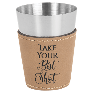 Light Brown 2 oz. Leatherette Wrapped Stainless Steel Shot Glass