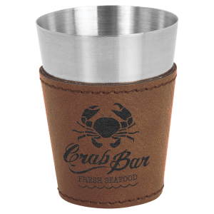 Dark Brown 2 oz. Leatherette Wrapped Stainless Steel Shot Glass