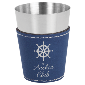 Blue/Silver 2 oz. Leatherette Wrapped Stainless Steel Shot Glass