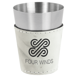 White Marble 2 oz. Leatherette Wrapped Stainless Steel Shot Glass