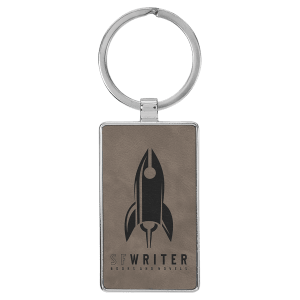 Gray Leatherette Rectangle Keychain with Metal Frame