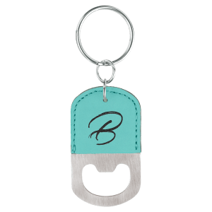 Teal Leatherette Oval Bottle Opener Keychain