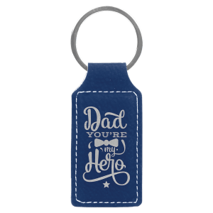 Blue/Silver Leatherette Rectangle Keychain