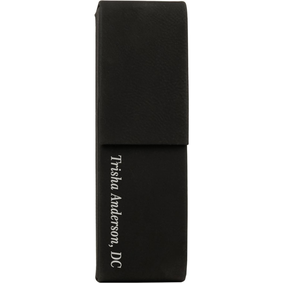 6 1/2" x 2" Black/Silver Laserable Leatherette Double Pen Case