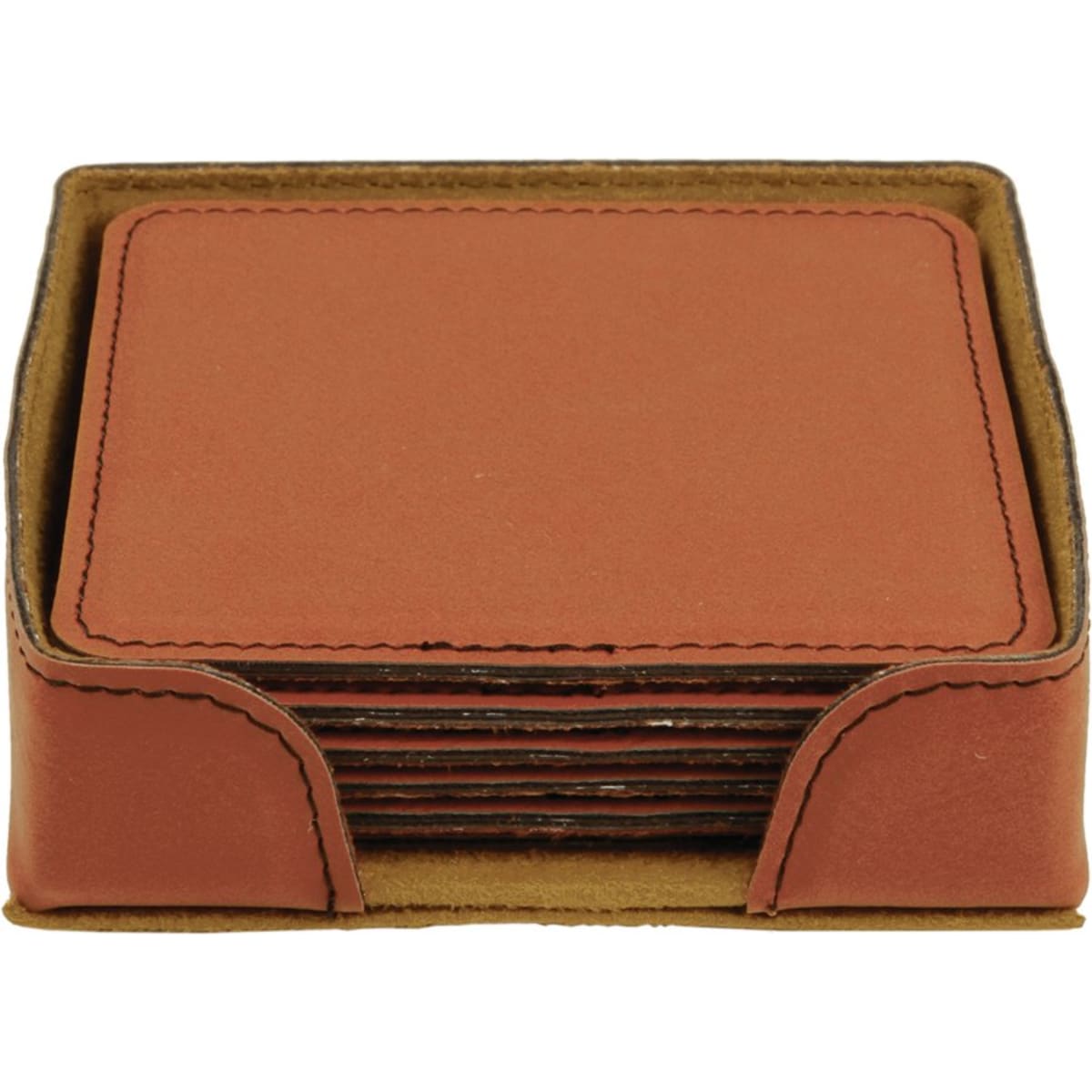 4" x 4" Rawhide Square Laserable Leatherette 6-Coaster Set