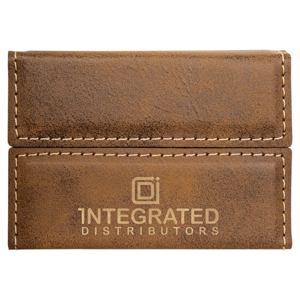 3 3/4" x 2 3/4" Rustic/Gold Laserable Leatherette Hard Business Card