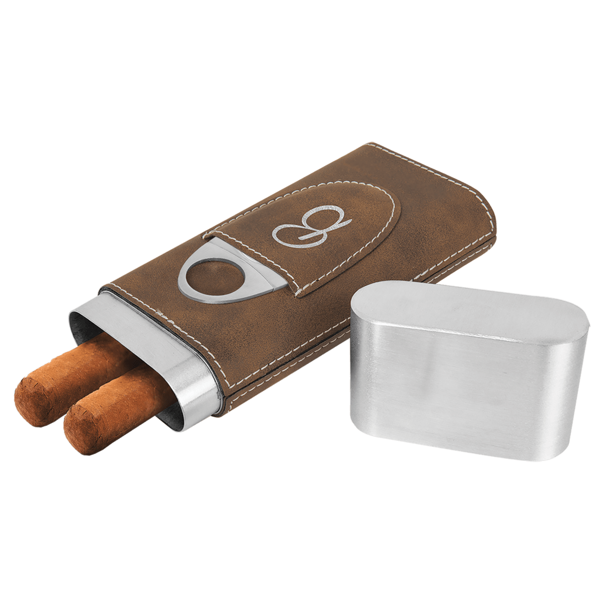 Rustic/Silver Laserable Leatherette Cigar Case with Cutter