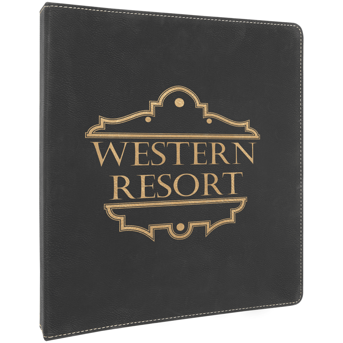 10 1/2" x 11 1/2" Black/Gold Laserable Leatherette 3 Ring Binder with