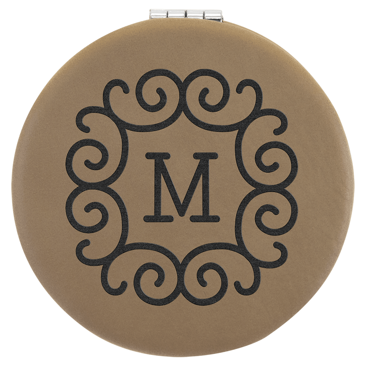 2 1/2" Light Brown Laserable Leatherette Compact Mirror