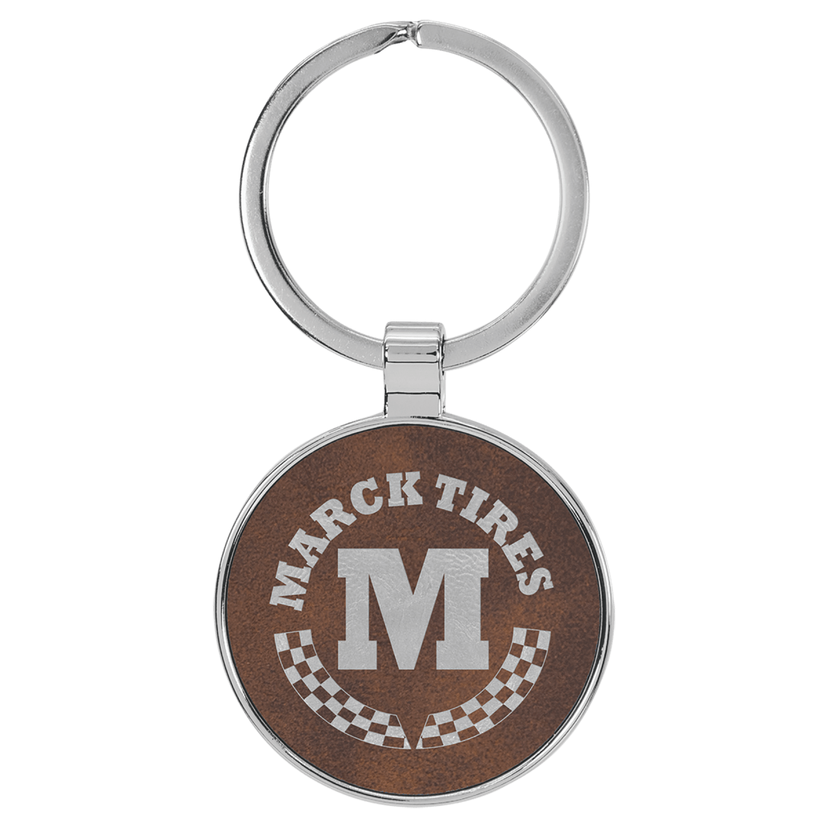 1 1/2" Laserable Leatherette/Metal Rustic/Silver Round Keychain