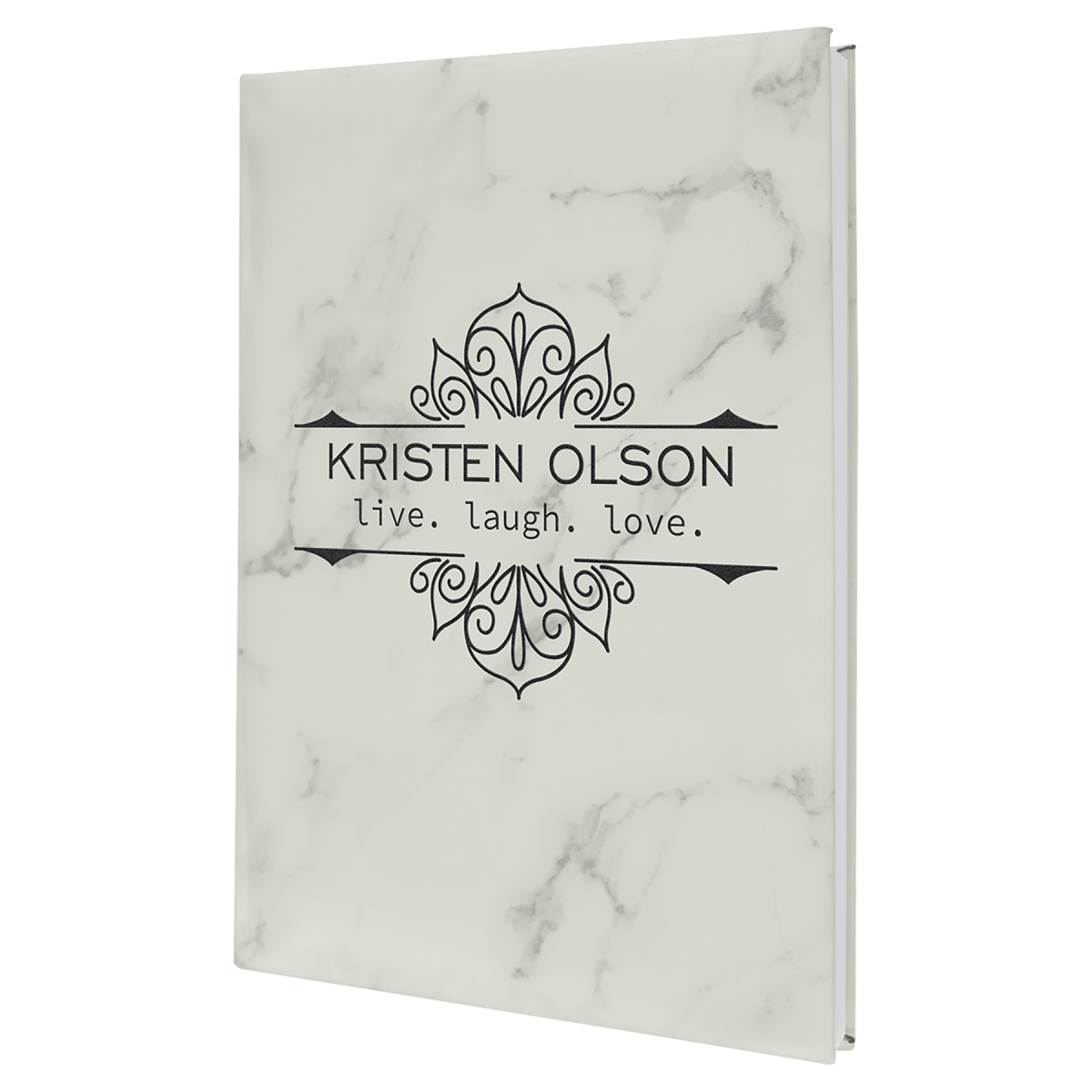 7" x 9 3/4" White Marble Laserable Leatherette Journal with Lined