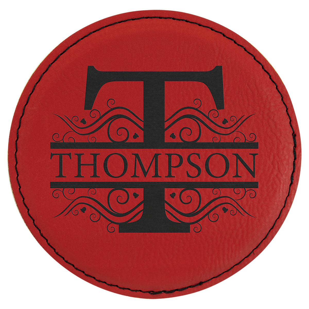 4" Round Red Laserable Leatherette Coaster