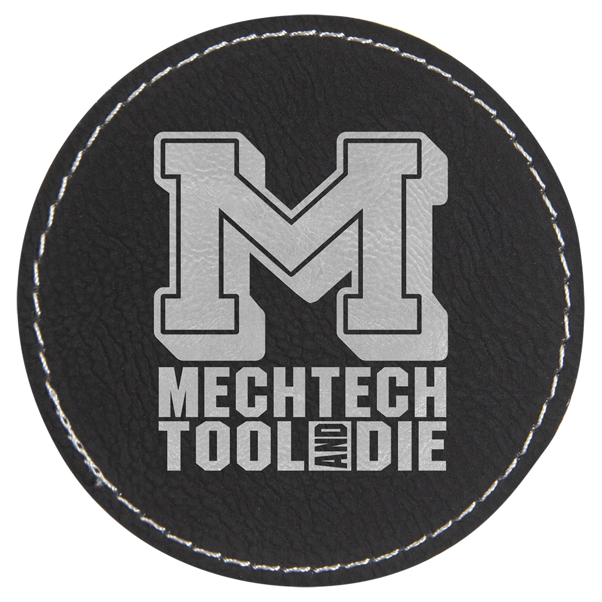 3" Round Black/Silver Laserable Leatherette Patch with Adhesive