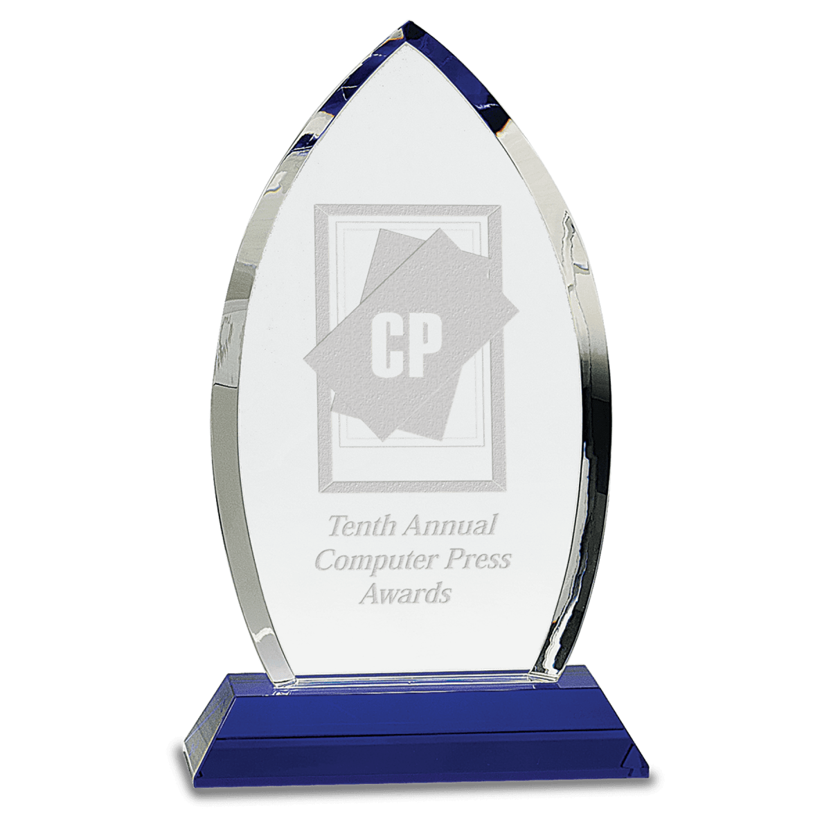 10" Crystal Oval on Blue Pedestal Base