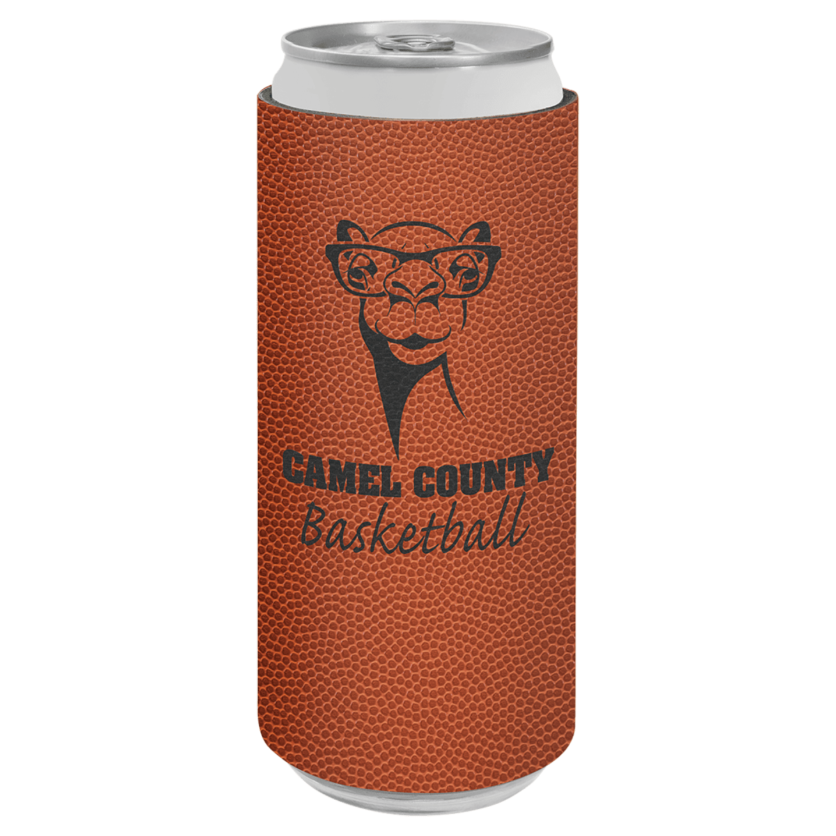 Basketball Laserable Leatherette Slim Beverage Holder